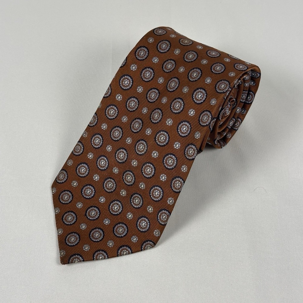 Jos A Bank Executive Collection Silk Tie Orange Circle Geometric 3.5" W 60" L